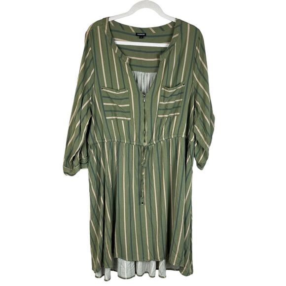 Torrid Plus Mini Challis Stripe Green High-Low Shirt Dress Size 22 - Picture 6 of 9